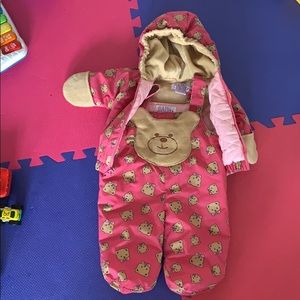 Pink teddy bear snowsuit